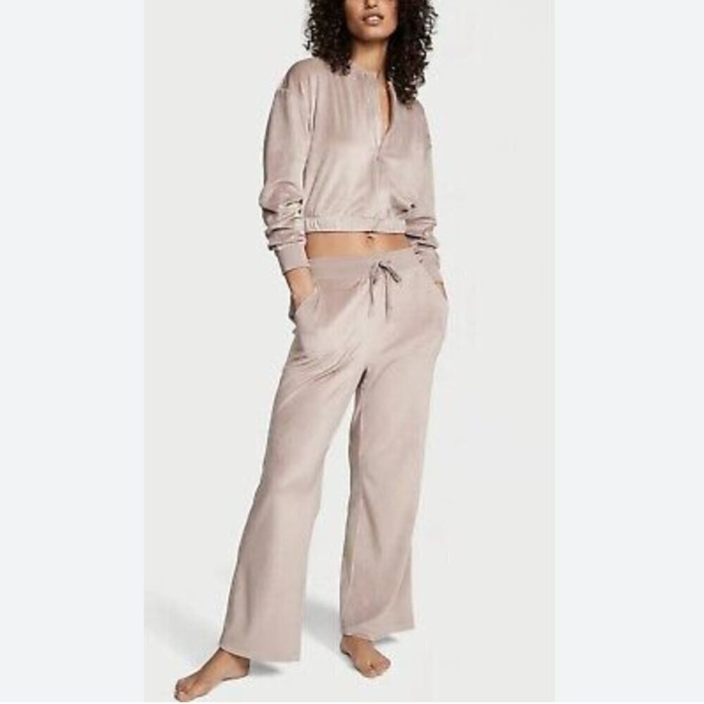 Victoria's Secret Velour High Rise Wide Leg Pants + Sweater Tracksuit SET Large